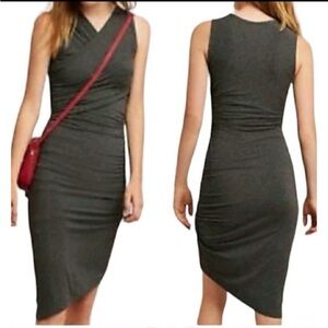 Moulinette Soeurs Anthropologie Gray Ruched Draped Midi Dress XL Asymmetrica NWT